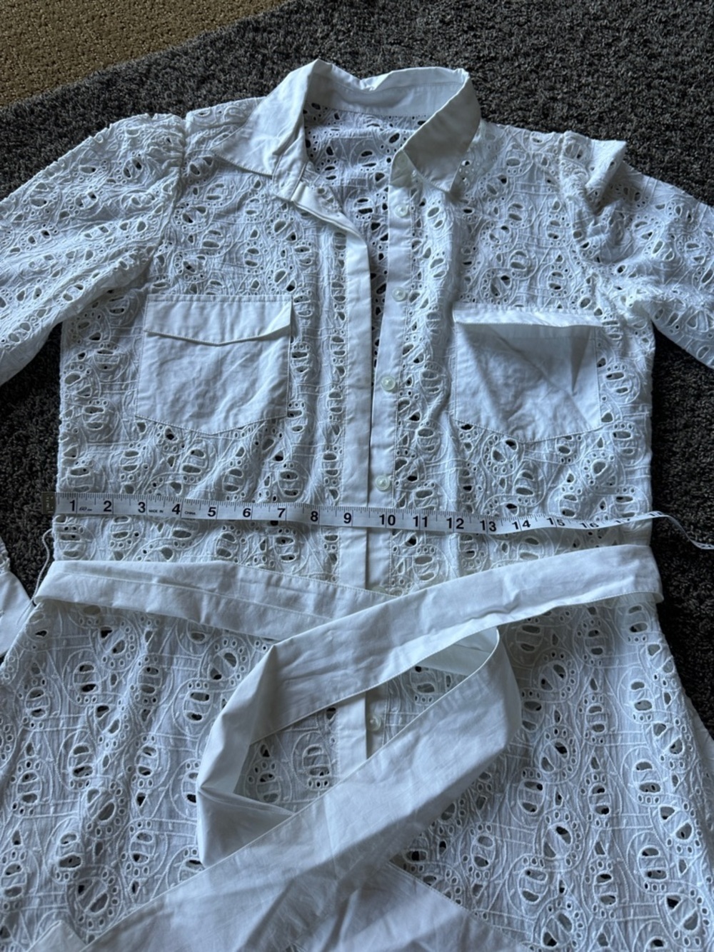Mediterranean Spanish White Eyelet Dress with Tie Waist Cotton Small/ Medium - Picture 3 of 12